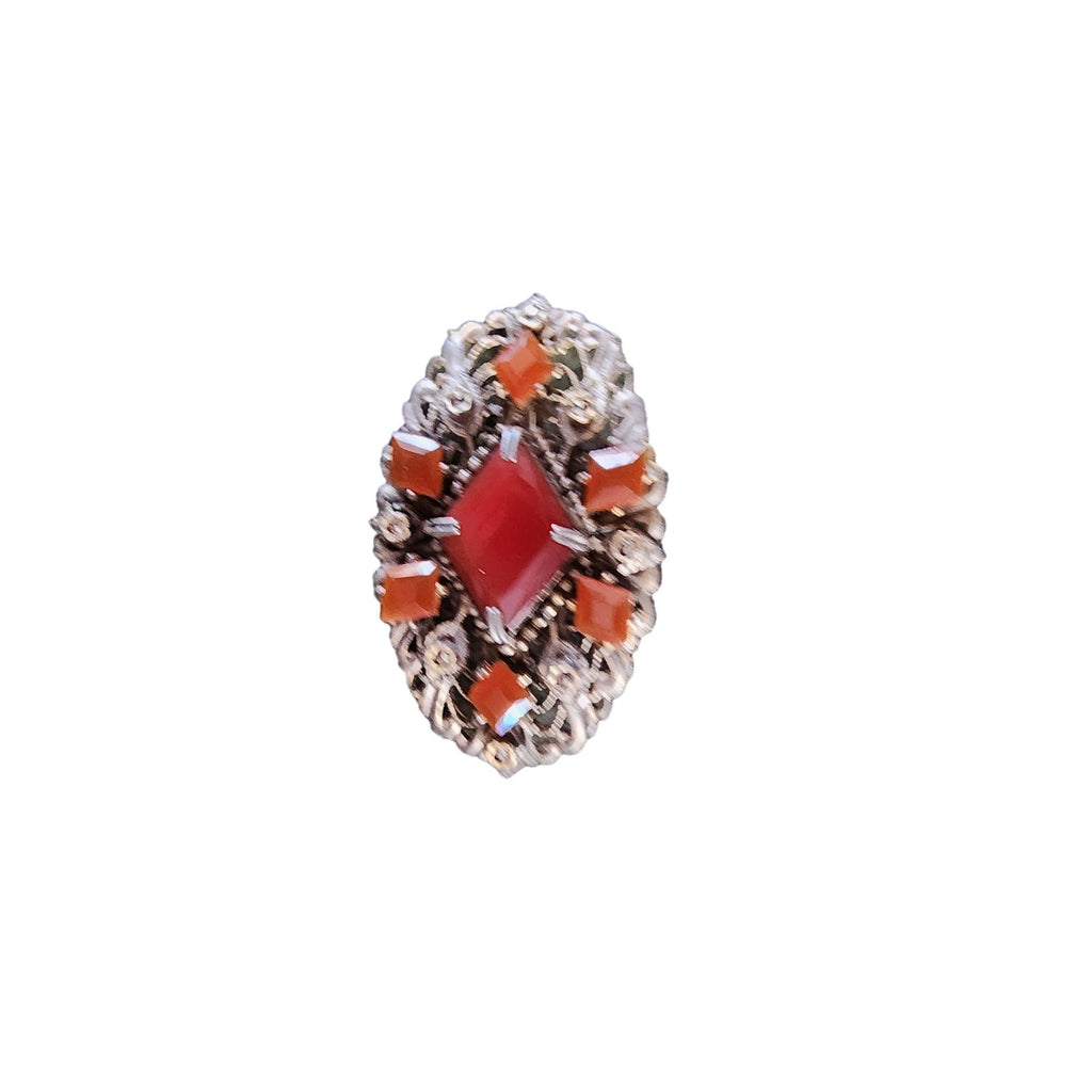 Vintage Czech Style Carnelian Glass Brooch (A4197)