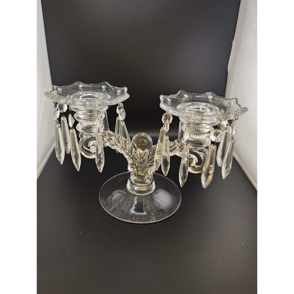 Vintage Cambridge Martha #495 Glass Candelabras With Dangling Crystals (A6261)