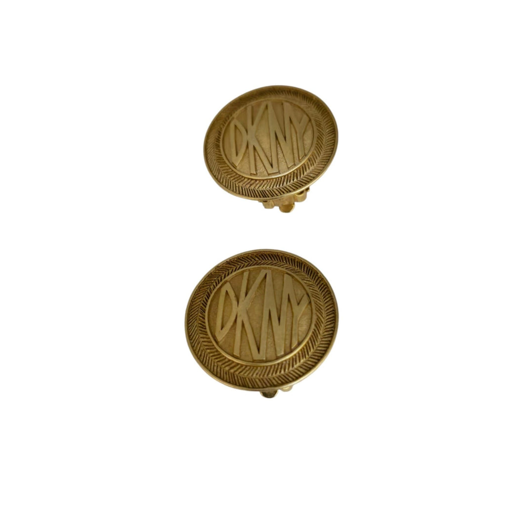 Vintage 80s DKNY Goldtone Clip-On Earrings (A7866)