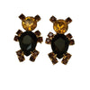 Rare Signed Dominque 80s Rhinestone Teddy Bear Pierced Earrings (A5742)