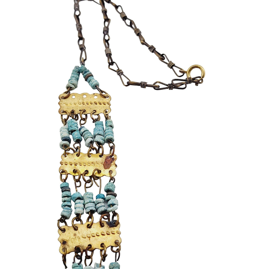 Vintage Faience Egyptian Revival Necklace (A4553)