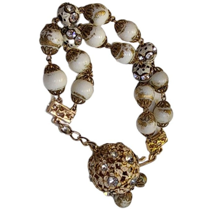 Vintage Hobe Signed Enamel Filigree Ball Charm Bracelet (A4187)