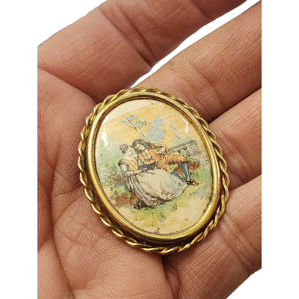 Antique Signed France Portrait Brooch With Trombone Clasp (A3775)