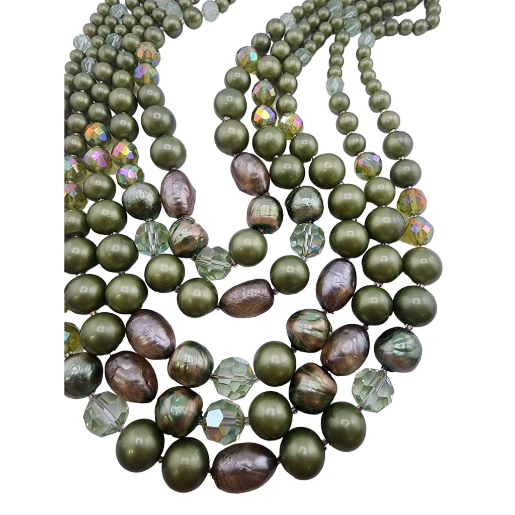 Unique DeMario Faux Pearl, Glass and Crystal 5 Strand Necklace (A4904)