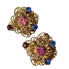 Vintage Filigree & Jeweled Clip Earrings (A2344)