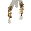 Vintage Fleur De Lis Clip Earrings With Moonstone (A3840)