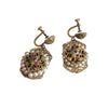 Vintage Czech Rhinestone Pearl & Filigree Screw Back Earrings (A4083)