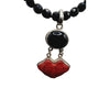 Vintage Sterling Silver Crystal Onyx & Cinnabar Necklace (A5055)