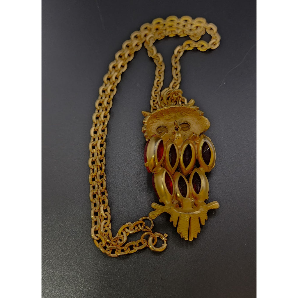 Vintage Super Cute Glass Rhinestone Articulating Owl Pendant Necklace (A3948)