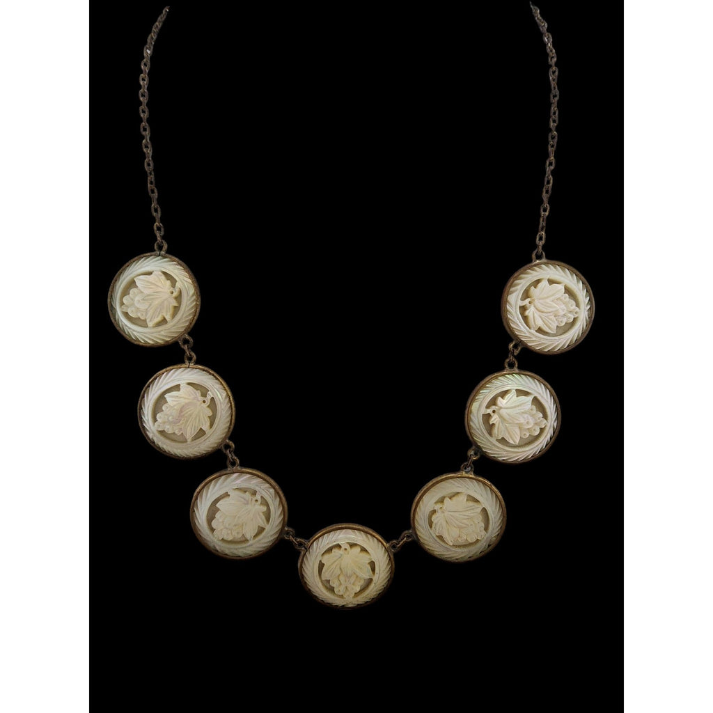 Antique Mother Of Pearl Asian Leaf Necklace (A3967)