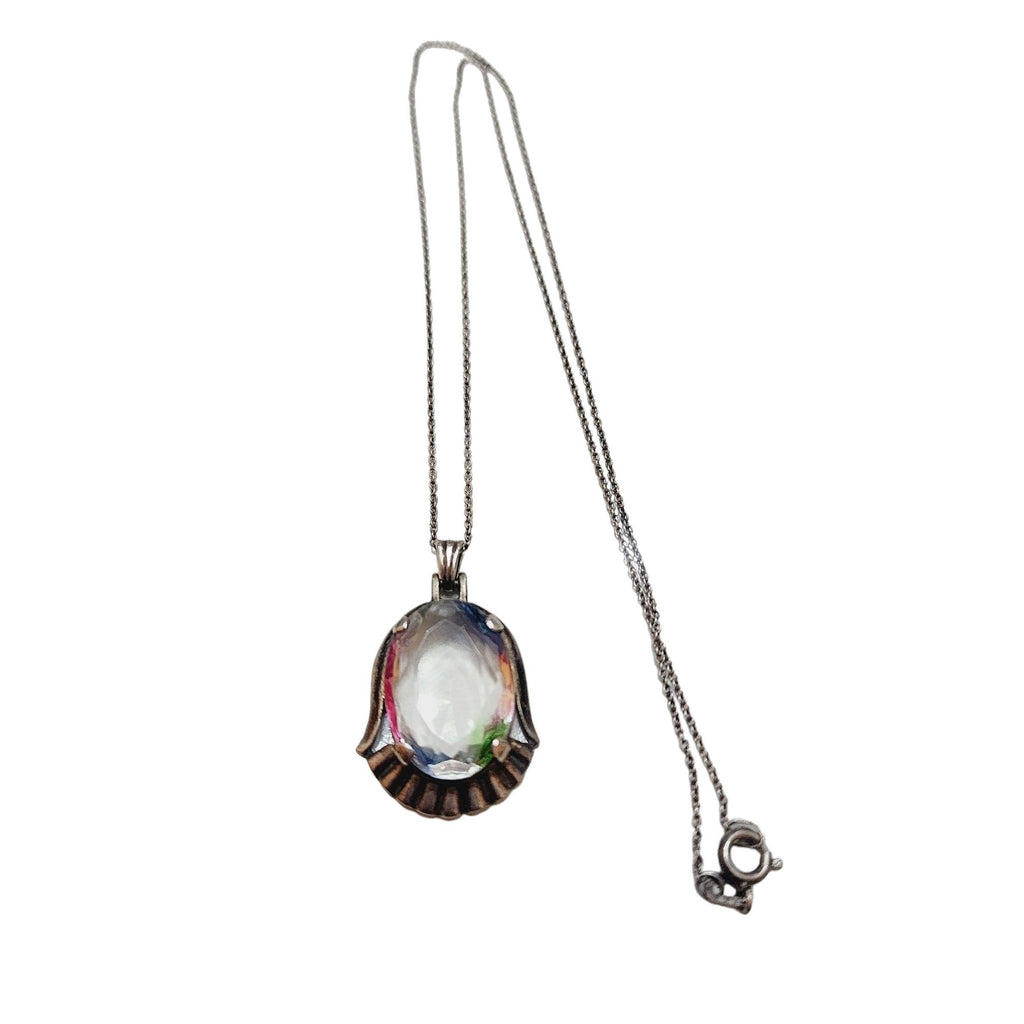 Vintage European 835 Silver Iris/Rainbow Glass Pendant Necklace (A4429)