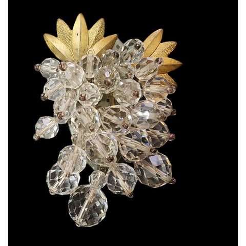 Vintage Unsigned Kramer Crystal and Rhinestone Chacha Leaf Brooch (A4725)