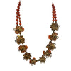 Vintage Glass & Crystal Brass Flower Necklace (A3888)