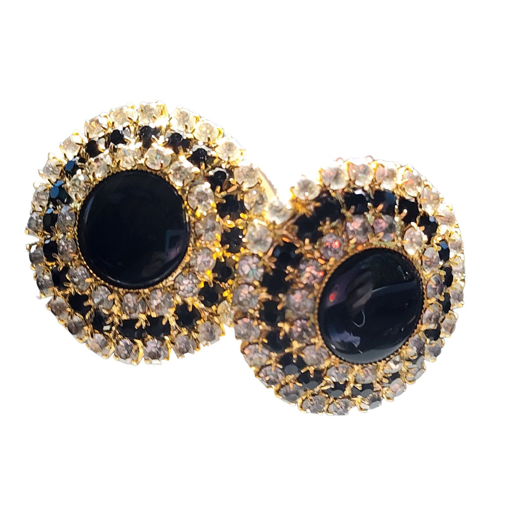 Vintage 80's Unsigned Rhinestone Clip Earrings (A4093)