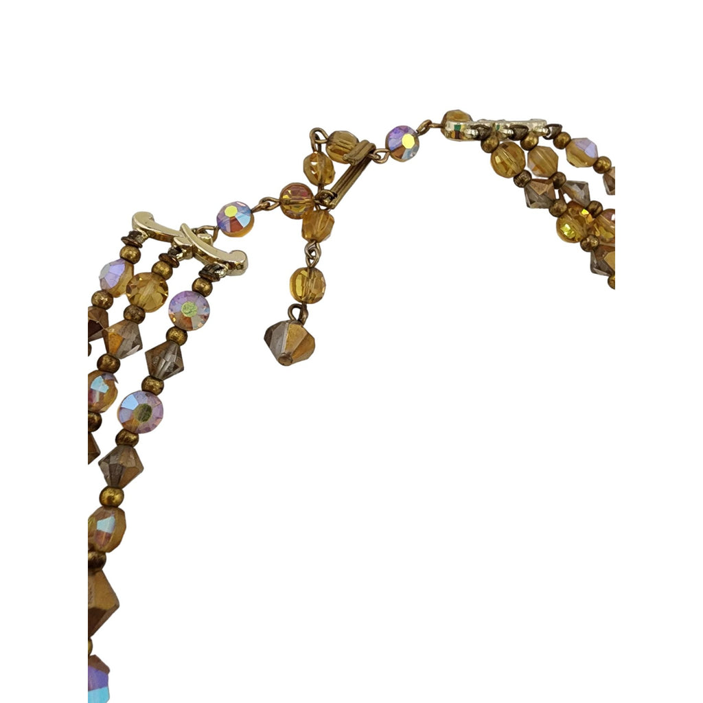 Amazing 2 Tone Champagne AB and Bronze Triple Strand Crystal Necklace (A4584)