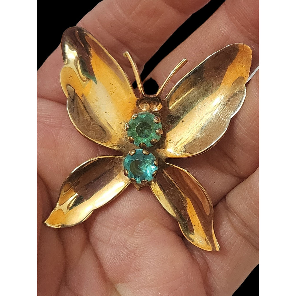 Vintage Pinkish Gold Tone Butterfly Brooch (A4469)