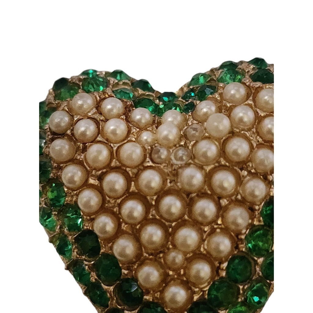 Vintage Rhinestone and Pearl Heart Pendant Brooch (A5767)