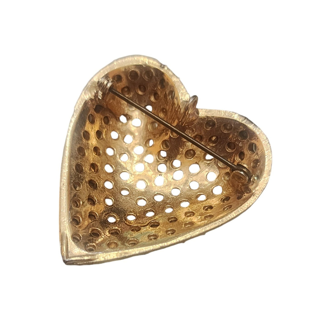 Vintage Rhinestone and Pearl Heart Pendant Brooch (A5767)