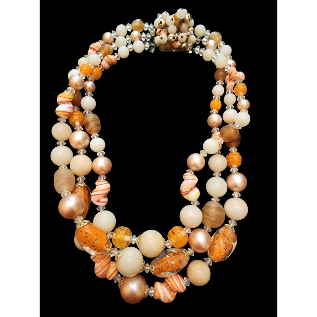 Spectacular Unsigned Art Glass Triple Strand Necklace Marked Japan (A4941)