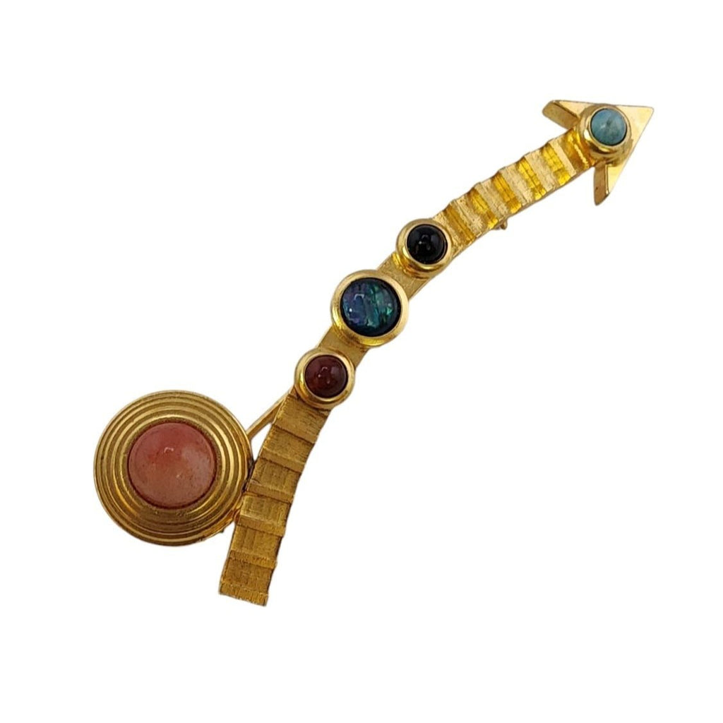 Signed G.N. Buonanno Mid Century Matte Gold and Semi Precious Brooch (A5773)