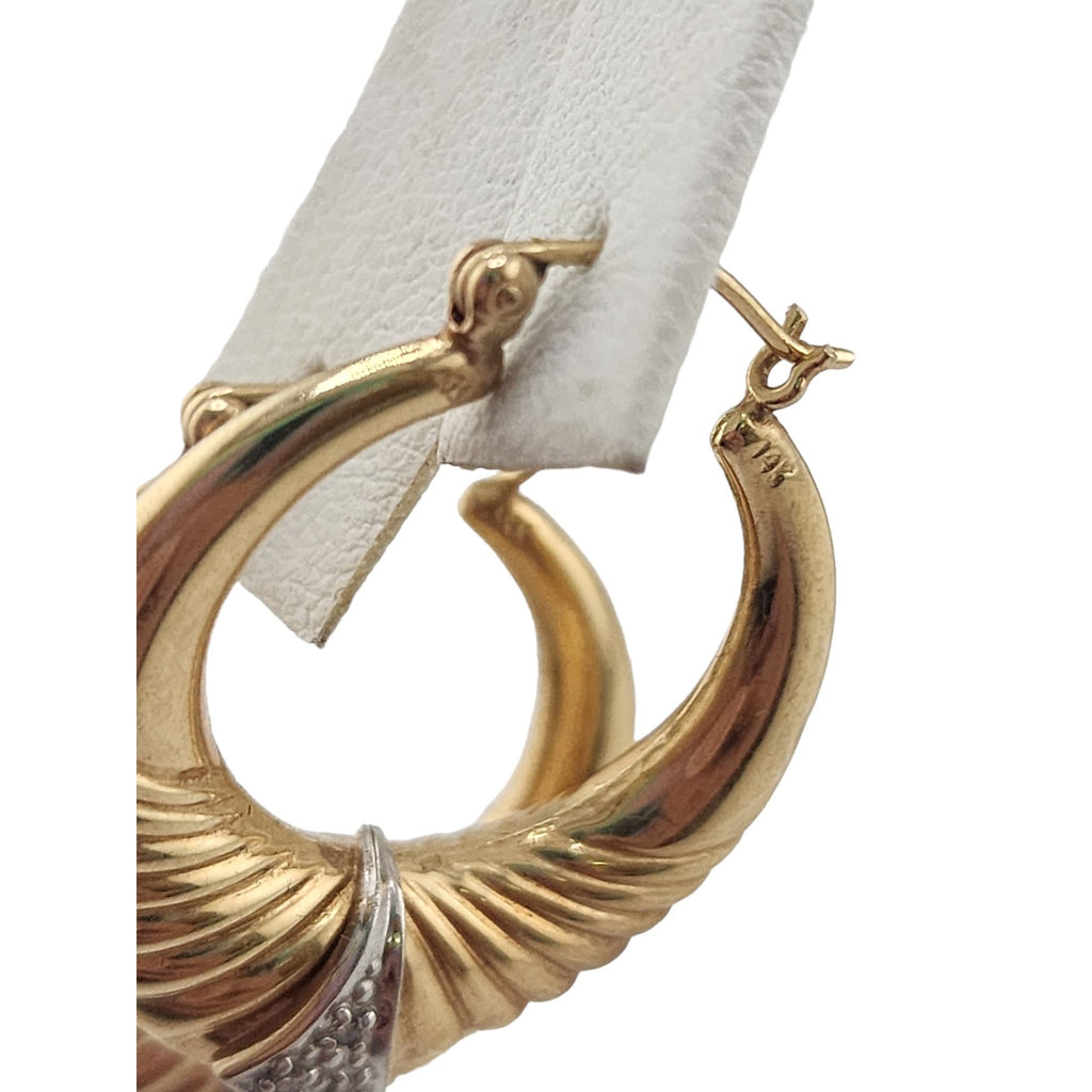 Vintage Diamond and 14kt Gold Textured Hoop Earrings (A6142)