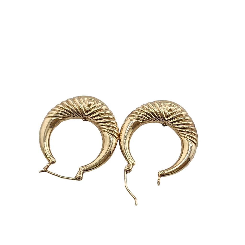 Vintage Diamond and 14kt Gold Textured Hoop Earrings (A6142)