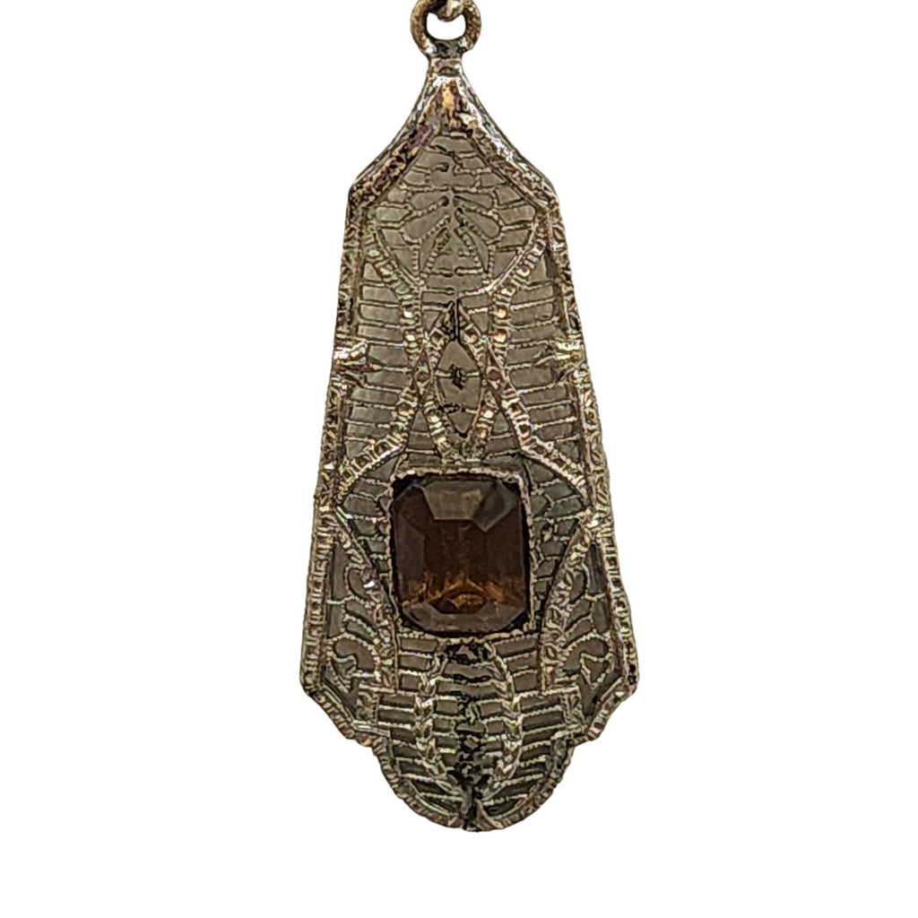Antique Edwardian Filigree Glass Pendant Necklace (A4527)