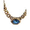 Vintage Rare Signed Ciner Aqua Blue Faceted Glass & Rhinestone Collar Necklace