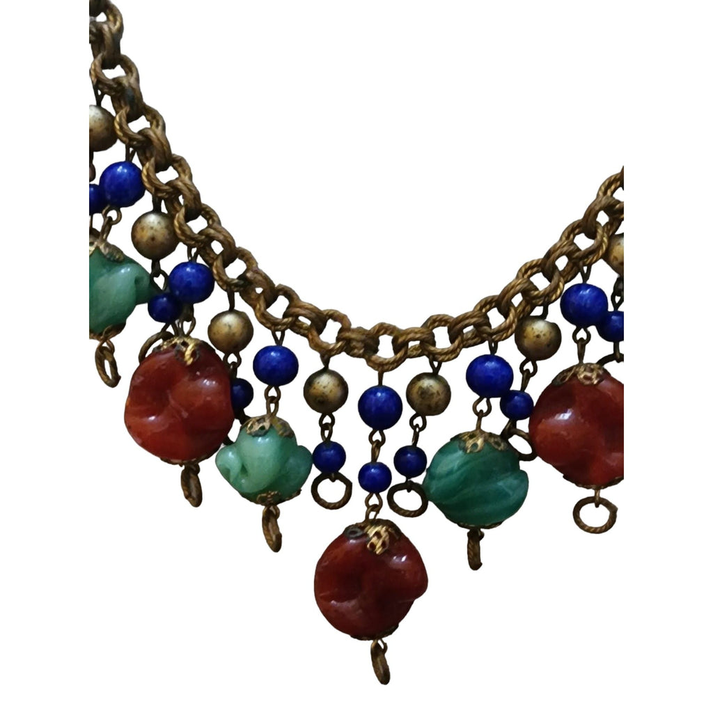 Amazing Vintage Molded Glass Bib Necklace (A4867)