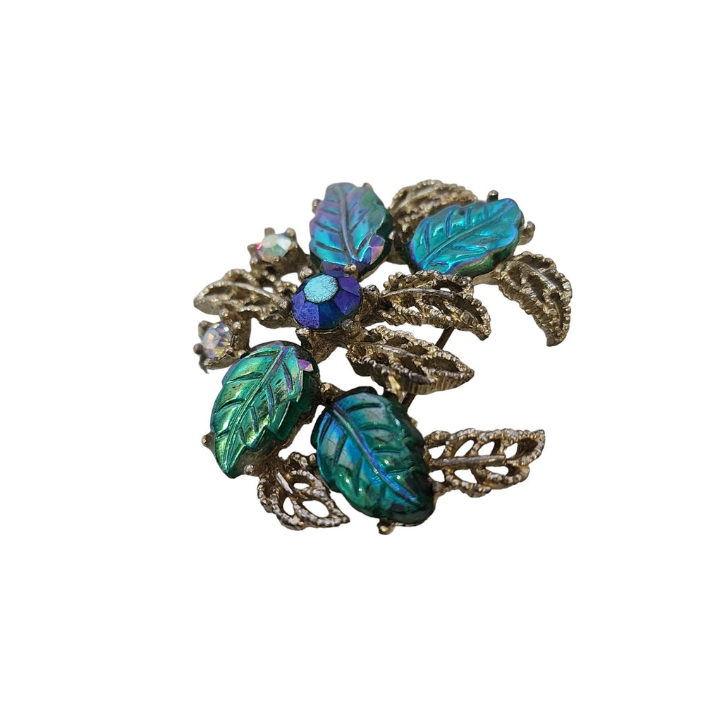 Vintage Foil Glass Leaves Brooch (A6323)