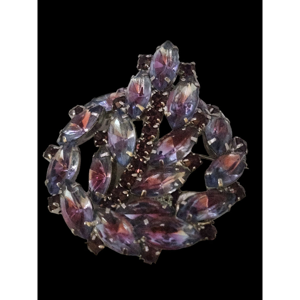 Vintage Dimensional Unsigned Spectacular Givre Glass & Rhinestone Brooch (A4463)