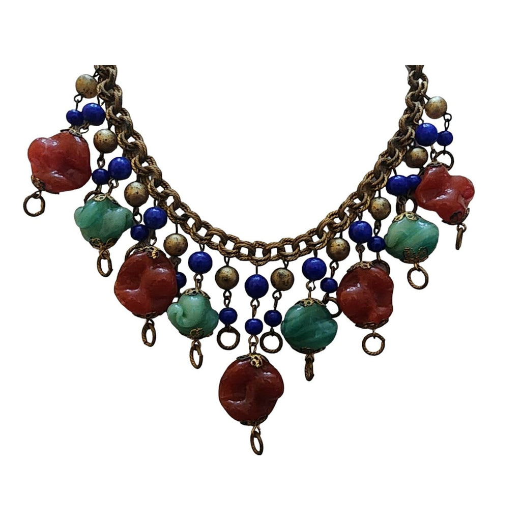 Amazing Vintage Molded Glass Bib Necklace (A4867)