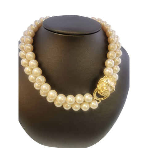 Vintage Early 2 Tone Pearl Long Necklace With Thumbless Clasp (A5217)