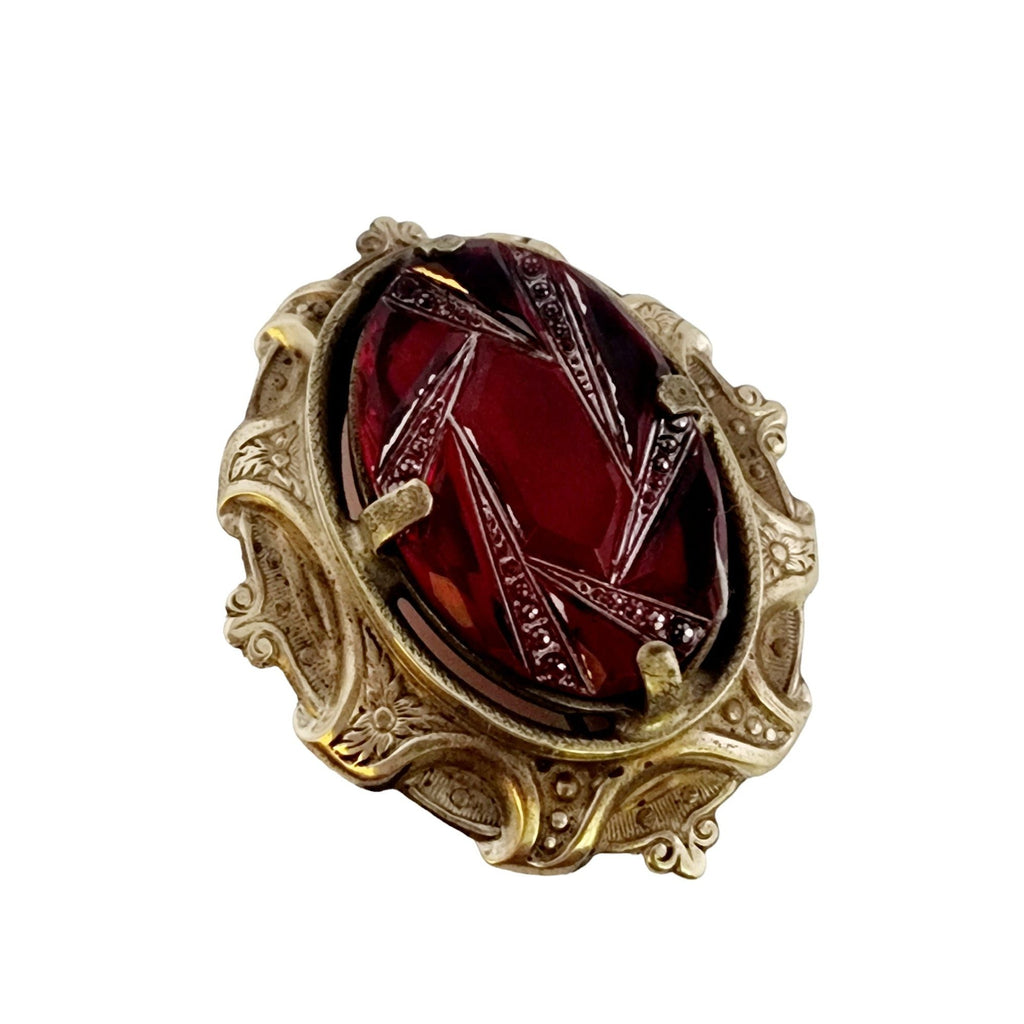 Amazing Victorian Revival Molded Glass Brooch (A4989)