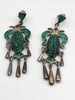 Sterling Silver Mexico Carved Malachite Face Mask Aztec Mayan Taxco Earrings