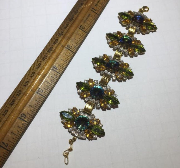 Vintage glass rhinestone flower bracelet - Sugar NY